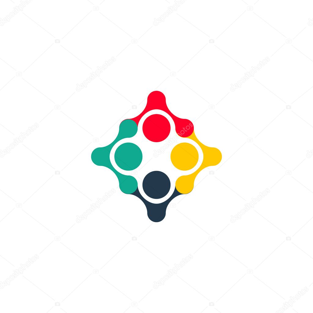 Children held hands. Abstract trendy styling. The round shape, colorful logo template. Social friendly relations. Stylized logo community of people, children. Universal company symbol.