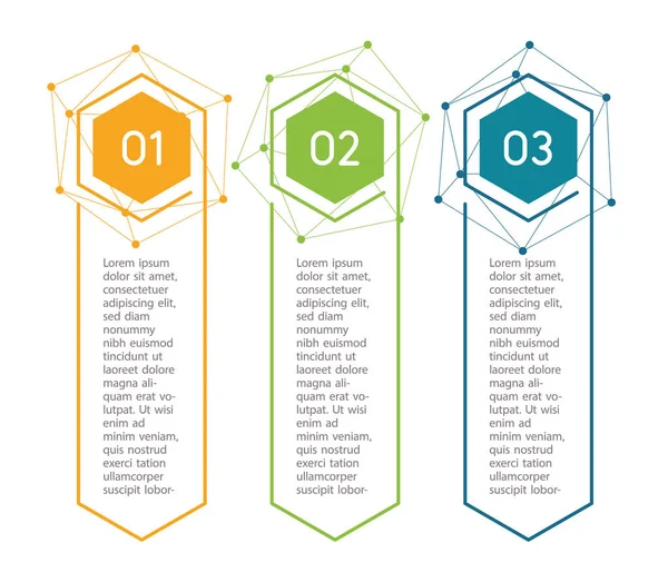 Escalones verticales, elementos infográficos. Delinear menú colorido para la interfaz de la aplicación. Opciones de números. Diseño web de elementos de botones. Infografías 1. 2. 3. Iconos paso vectorial . — Vector de stock