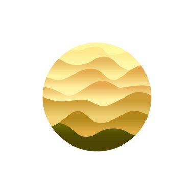 Amblem çöl, kum sallayarak dunes, sarı çöl, sahara kuru manzara izole vektör Soyut logo şablonu.