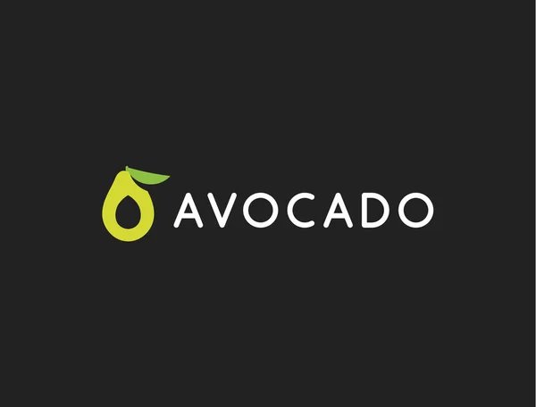 アボカドのロゴのテンプレート、ベクトルのアイコン、モダンなデザイン。黒い背景にフルーツ食品緑図. — ストックベクタ