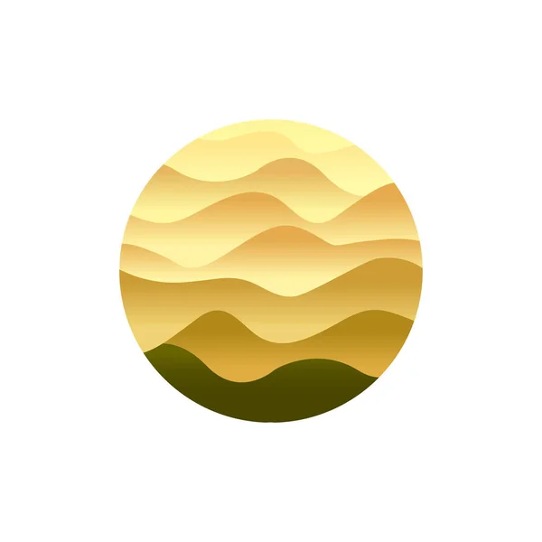 Emblema do deserto, dunas acenando areia, deserto amarelo, paisagem seca sahara isolado vetor abstrato logotipo modelo . —  Vetores de Stock