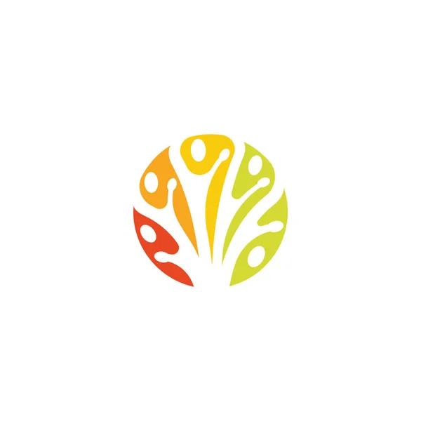 Branches d'arbre, signe de soins de la nature, logo créatif, unité du peuple, icône abstraite, modèle de logotype de couleur vectorielle ronde — Image vectorielle