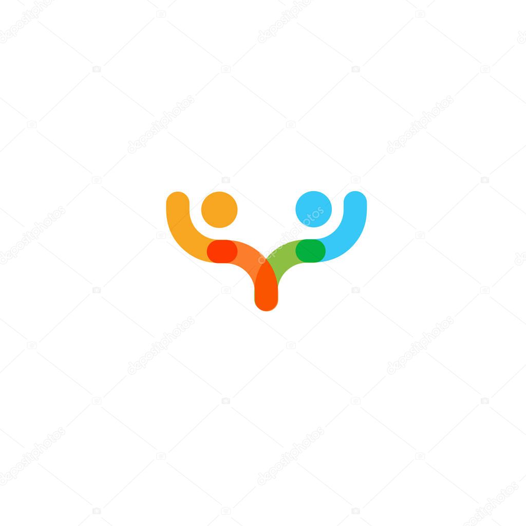 Abstract colorful human vector logo template. Holding hands icon.