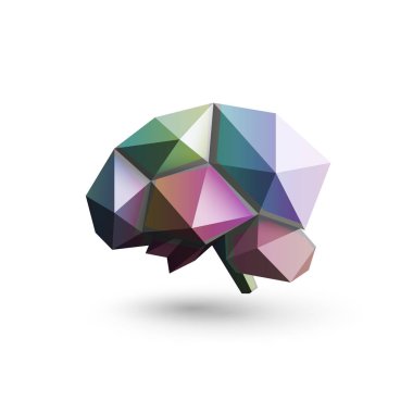 Renkli beyin, poligonal tasarım, illüstrasyon vektör. Bilim araştırma ve geliştirme Laboratuvarı logo şablonu. Beyin öğrenme, beyin fırtınası modern simgesi.