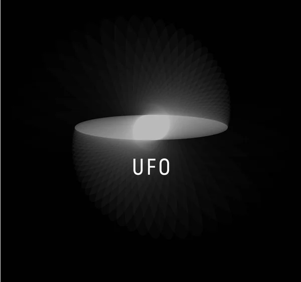 Létající disk vektorové logo šablona. UFO abstraktní vektorové ilustrace. Bílá zářící kruhy pravidelného tvaru na obloze. Kulaté tvary rozostření. Záře na obloze, neidentifikovaný létající objekt. — Stockový vektor