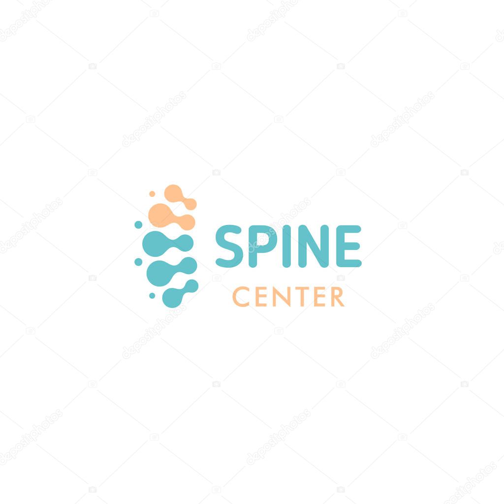 Abstract connected circles vector logo template. Spine bones illustration. Merging round shapes. Color silhouette symbol. Isolated cyan and pink design element