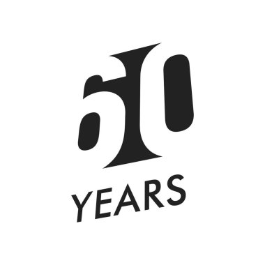 Altmış beş yıl amblemi şablon vektör. Yıldönümü sembolü, negatif alan tasarım. Jubilee siyah renk simgesi. Kutlu olsun 60, soyut illüstrasyon