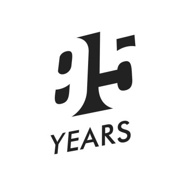 Doksan beş yıl amblemi şablon vektör. Yıldönümü sembolü, negatif alan tasarım. Jubilee siyah renk simgesi. Kutlu olsun 95, soyut illüstrasyon.