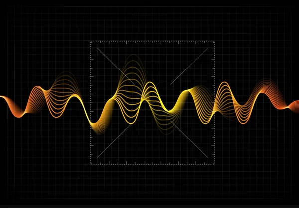 Illustration vectorielle d'égaliseur. Icône abstraite pour la musique et le son. Pulsation couleur ondulé lignes de mouvement sur fond noir. Graphique de radiofréquence. Voix numérique graphique. Ligne de taux de stock . — Image vectorielle