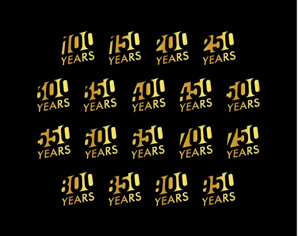Επέτειος διάνυσμα ρέων αριθμοί σετ. Συλλογή λογότυπο γιορτή γενεθλίων. Χρυσά χρόνια υπογράφει σε μαύρο φόντο. Ιωβηλαίο Εικονογράφηση Σχεδιασμός. — Διανυσματικό Αρχείο