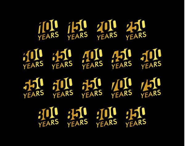 Набор юбилейных векторных курсивных чисел. Коллекция логотипов празднования дня рождения. Золотые годы знаки на черном фоне. Юбилейный рисунок
.