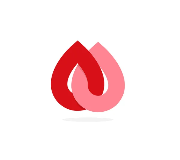 Donare sangue simbolo, due gocce di sangue, astratto rosso sangue donazione vettore icona. Modello di logotipo della clinica donatrice. Simbolo medico . — Vettoriale Stock