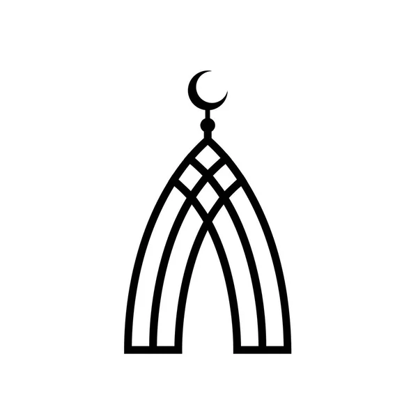 Mosque of black lines. Islam symbol. Islamic crescent vector icon. Muslim religion flat logo template. Religion house simple flat emblem on white background. — Stock Vector