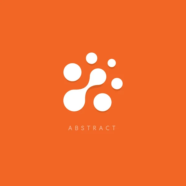 Abstraktes Vektor-Logo. weiße Punkte auf orangefarbenem Hintergrund. ungewöhnliche Kreise Logotyp Vorlage. Computerchip-Ikone. — Stockvektor