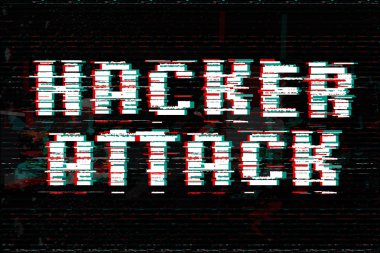 Hacker saldırı vektör çizim. Aksaklık etkisi metin.