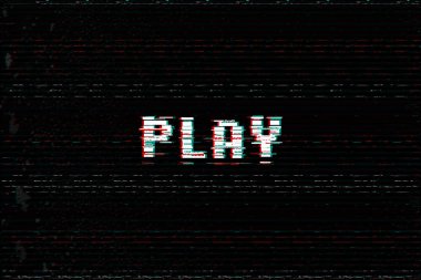 Mesaj video oyunu oyna, 3d arıza, vhs deformasyon etkisi metin, arcade başlamak vektör çizim.