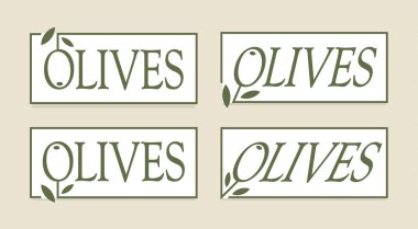 Zeytin şirketi hazır, vektör logolar şablonu. Gurme sigorta primi gıda Amblemler koleksiyonu. Basit Etiket design.