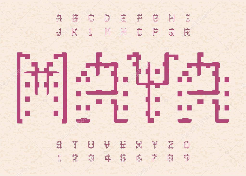 Ancient maya alphabet. Hieroglyphic old letters template. Aztec alphabet.