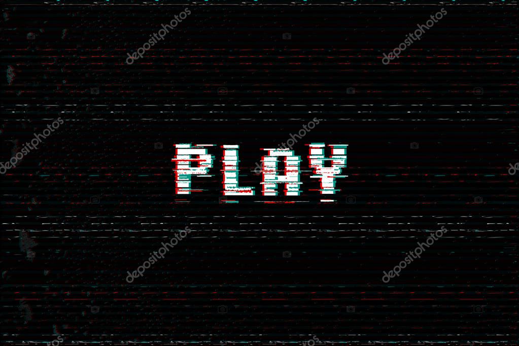 Video Game Play message, 3D glitch, vhs distort effect text, arcade begin vector illustration