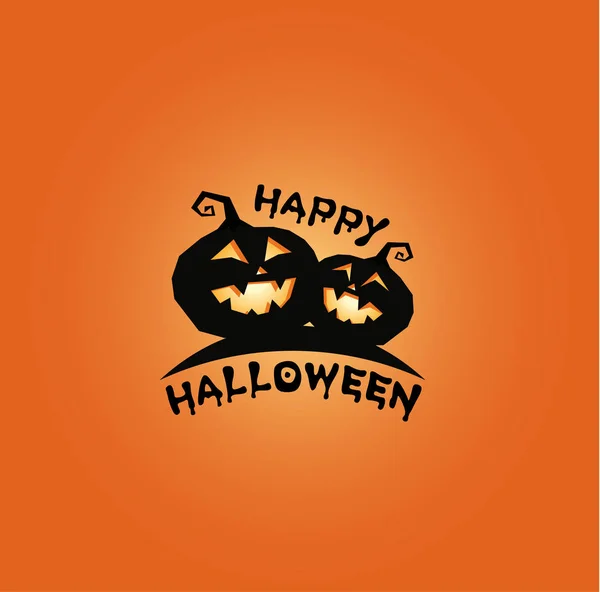 Pumkins fekete sziluettje, boldog halloween banner, egyszerű vektor logo narancssárga háttérrel. Halloween Party egyszerű poszter. — Stock Vector