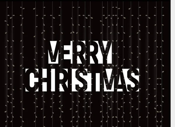 Веселий Різдвяний векторний банер, білий текст, негативні літери простору на чорному тлі з вогнями. грудневий святковий плакат . — стоковий вектор