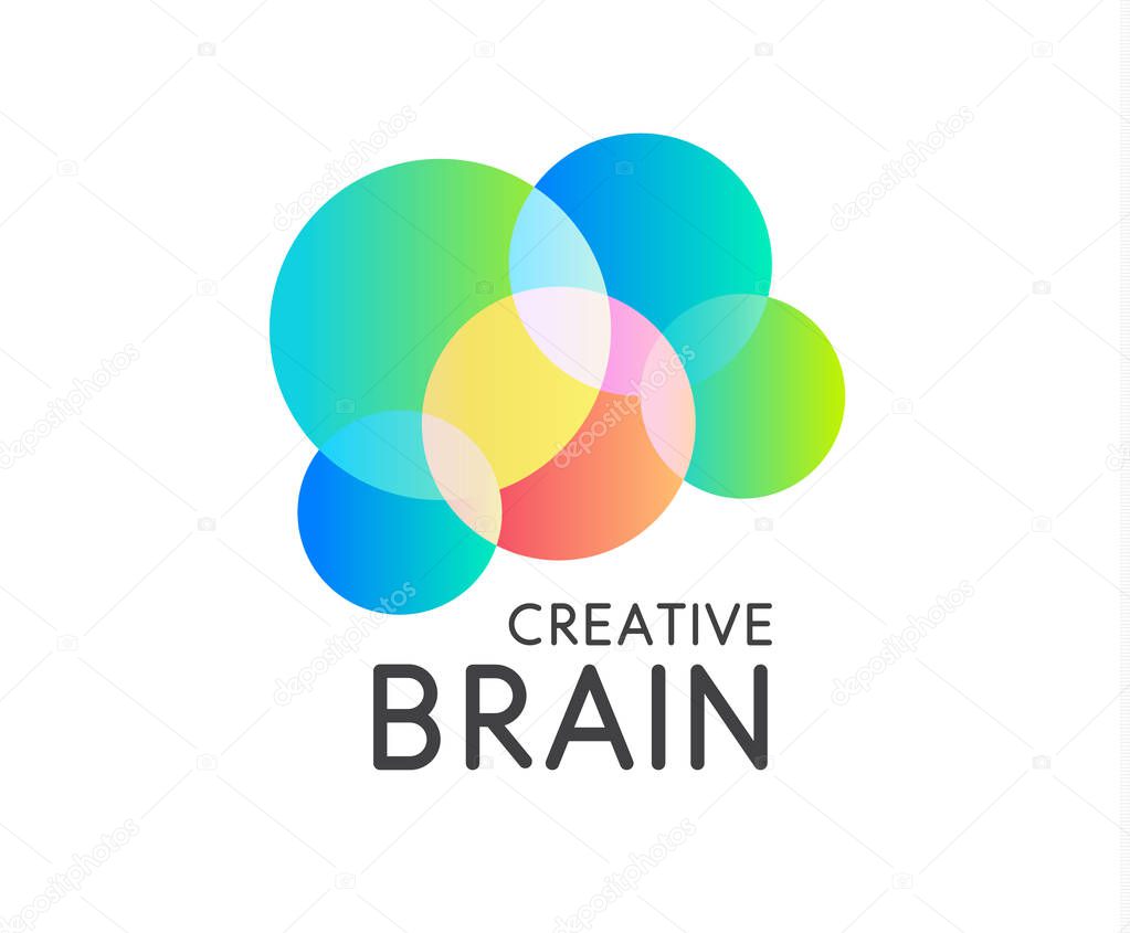 Color round shape vector icon. Creative brain logo template. Round science technology logotype. Simple style sign. Colorful cartoon abstract symbol. Isolated vector illustration on white background