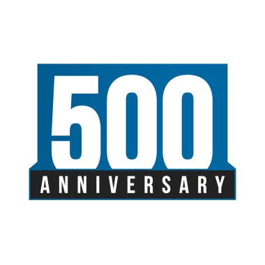 500 yıl dönümü vektör simgesi. Doğum günü logosu şablonu. Tebrik kartı tasarım öğesi. Basit iş yıldönümü amblemi. Mavi katı stil numarası. Beyaz arka plan üzerinde izole vektör çizim.