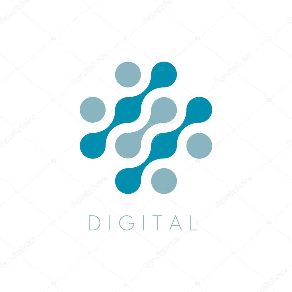 Circles Vector Icon. Digital Logo Template. Cross computer repair Logotype. Dots abstract symbol. Isolated vector illustration on blank background
