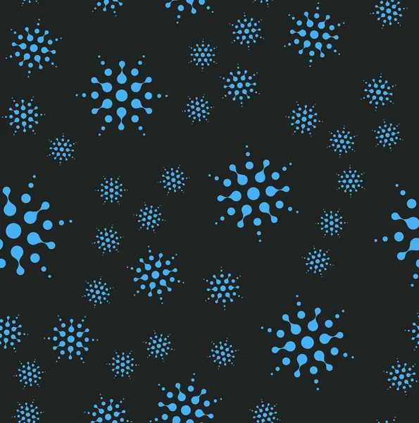 Seamless Christmass vector pattern. Package Backdrop template. Abstract falling snowflakes on black background. Vector illustration. Winter night, cartoon style texture. Holiday decorations. — Stock Vector