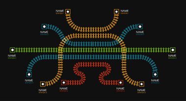 Demiryolu, Tren İstasyonu, diyagram tren. Renk merdiven ya da çit. Vektör çizim siyah arka plan üzerine.