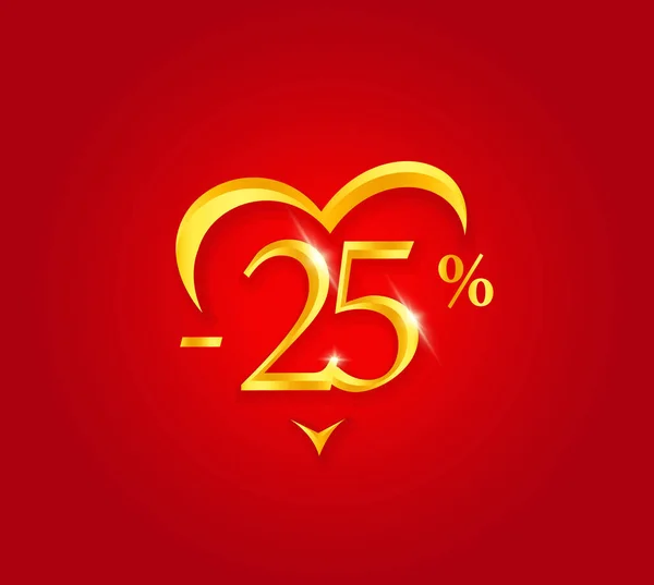 Valentines Day Sale poster. Holiday Discount banner design. Premium sale Certificate template. Golden numbers with abstract heart shape. Vector illustration on red background. — Stock Vector