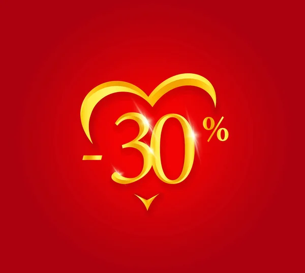 Valentines Day Sale poster. Holiday Discount banner design. Premium sale Certificate template. Golden numbers with abstract heart shape. Vector illustration on red background. — Stock Vector