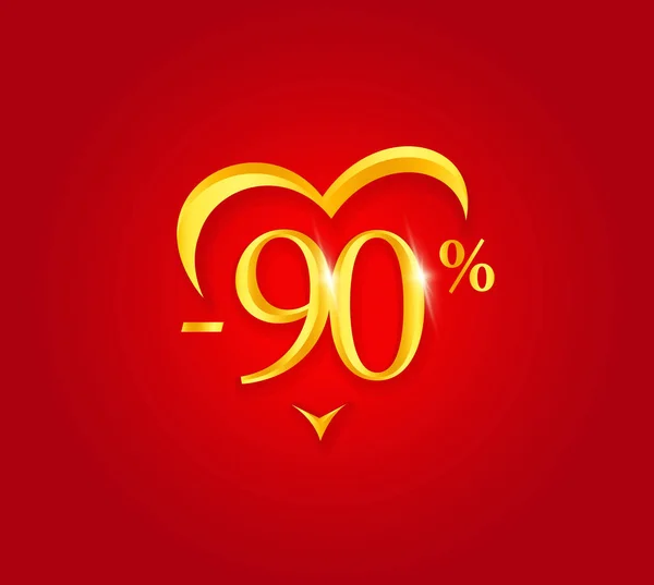 Valentines Day Sale poster. Holiday Discount banner design. Premium sale Certificate template. Golden numbers with abstract heart shape. Vector illustration on red background. — Stock Vector