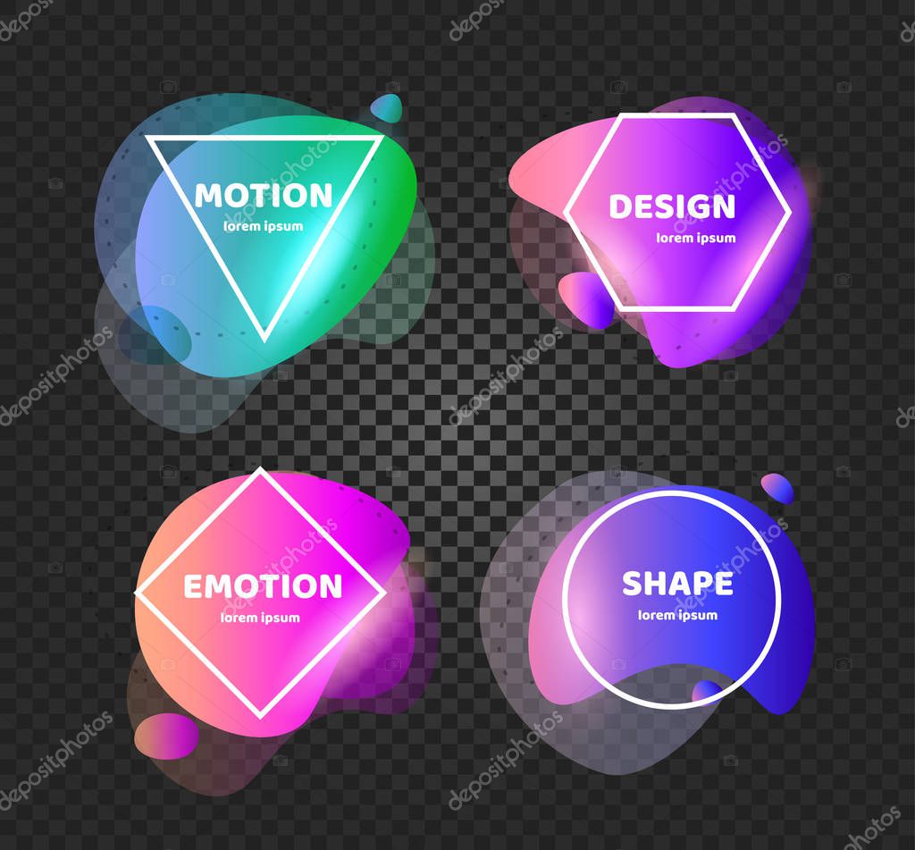 Abstract background shapes. Vector banner unusual modern design. Gradient pattern style. Flow. Vector illustration on black background.