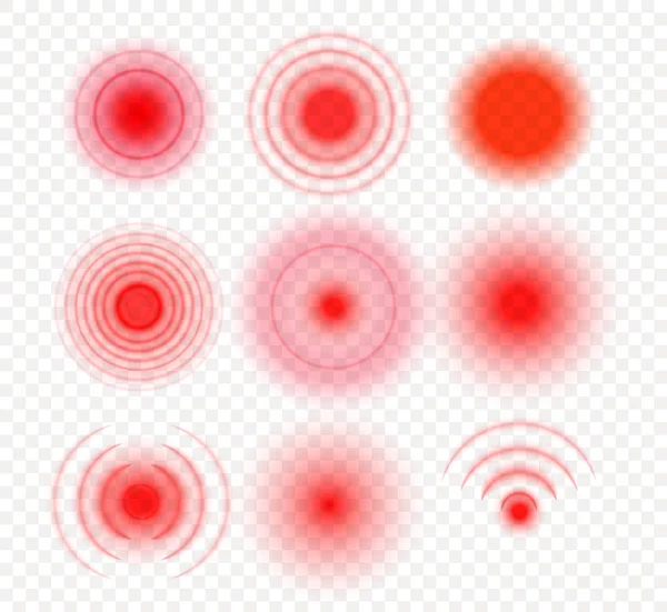Радиальные круги боли. Целевые красные градиентные медицинские символы. Концепция дизайна для аптеки. Изолированная векторная иллюстрация на прозрачном фоне . — стоковый вектор