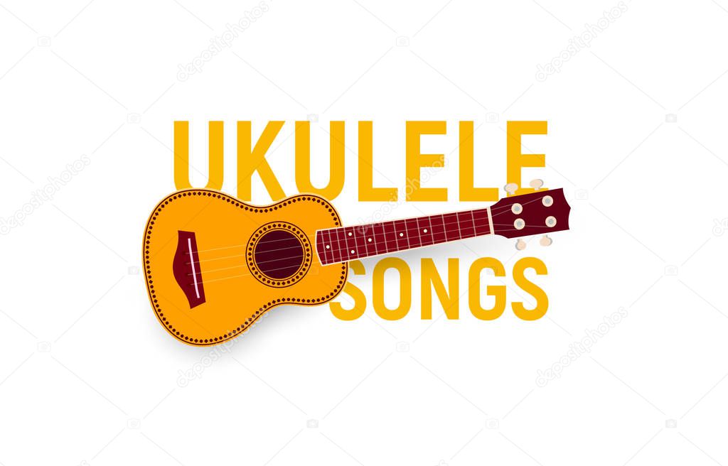 Musical instrument icon. Ukulele songs chords, songbook, music fest poster. Realistic logo template. Modern emblem idea. Isolated vector illustration on blank background