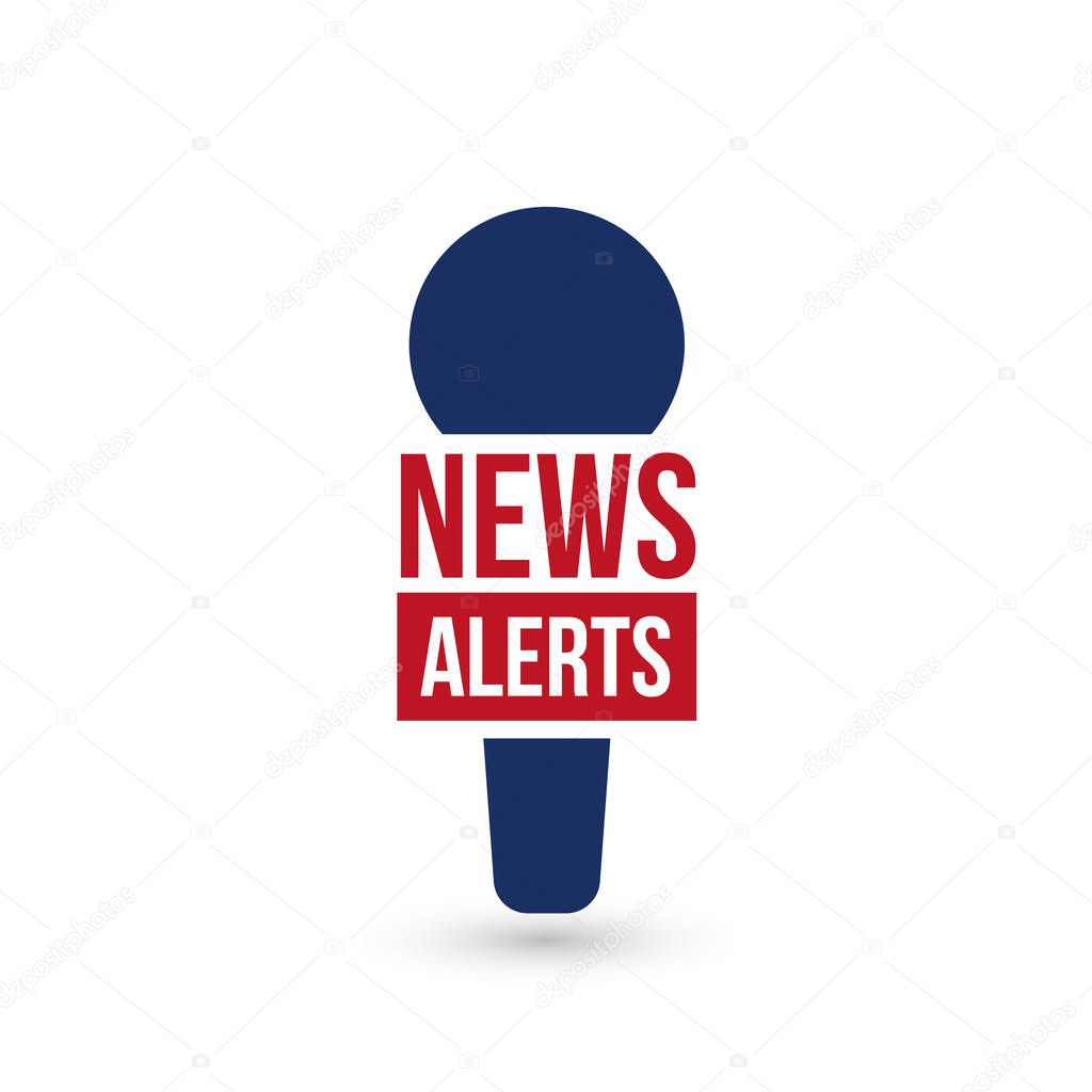 News alerts, breaking news logo, tv design element, report online, microphone icon, vector illustration