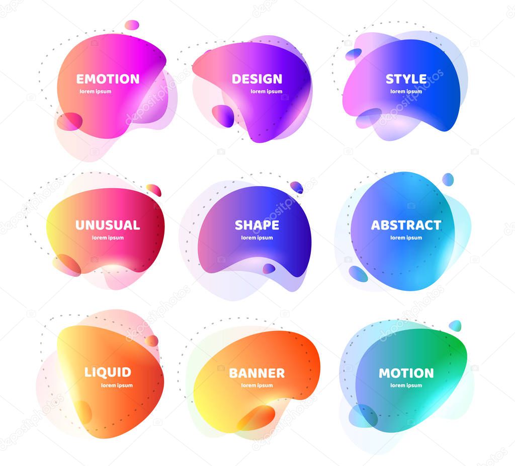 Set of Modern abstract vector banner. Flat geometric colorful liquid shape. Colored design template of a logo, flyer, banner, presentation. Concept design for business. Isolated vector illustration