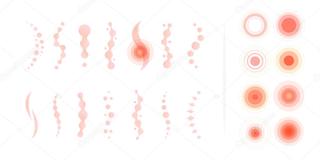 Spine pain area. Backache abstract vector icons. Medical infographic elements. Vector illustration.