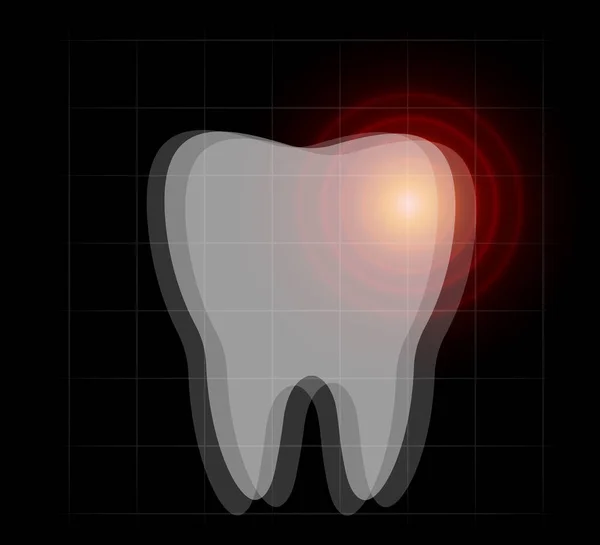 Icona del mal di denti. Denti, dolore, radiografia, dentista, grafica odontoiatrica. Modello di logo insolito. Idea emblema moderno. Concetto di design per il business. Illustrazione vettoriale isolata su sfondo nero . — Vettoriale Stock