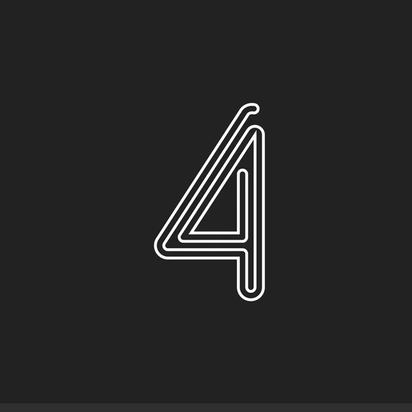 Líneas número 4, hilo laberinto estilo vector número latino para el logotipo y el monograma. Diseño tipográfico . — Archivo Imágenes Vectoriales