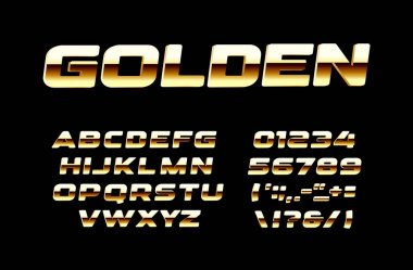 Bright Golden letters and numbers set. Bold gold and polished bronse style vector latin alphabet. Fonts for events, promotions, logos, banner, monogram and poster. Typography design. clipart