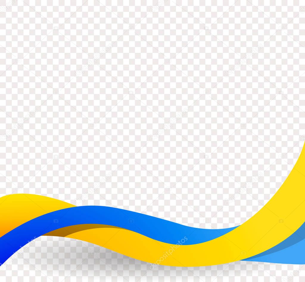 Yellow and blue ribbons, wavy ukrainian flag, Ukraine Independence Day. Decorative element for brochure, poster, postcard, presentation, flyer, card, photo. Vector illustration on blank background.