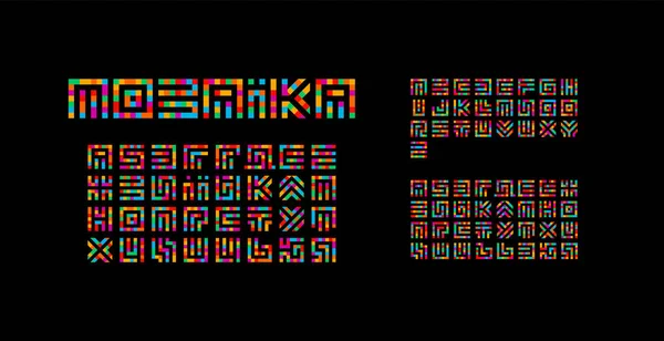 Mozaika ukraiński, angielski i rosyjski alfabetu. Projektowanie typografii labirynt. Creative art styl wektor łacińskich liter z kwadratów. Czcionka na wydarzenia, promocje, loga, baner, monogram i plakat. — Wektor stockowy