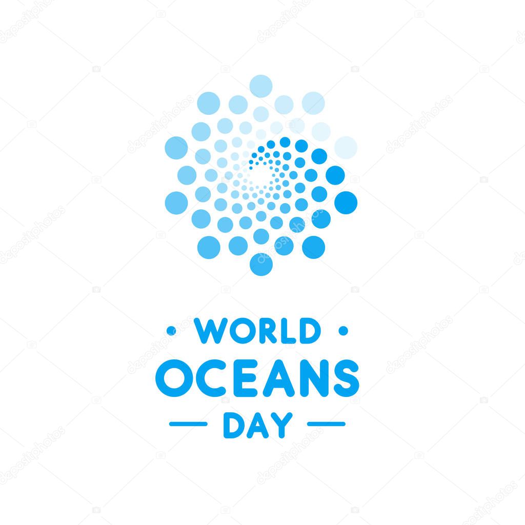 World Oceans Day design template. Ocean health protect graphic symbol. Nature care logo. Environment planet Isolated vector illustration.