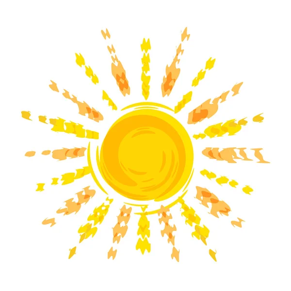 Výkres s tužkou slunce, šablona loga pro cestovní kancelář. Solární kruh s paprsky. Izolovaný na bílém pozadí – ilustrace. — Stockový vektor