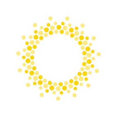 Yaz sembolü. Güneş modern simgesi. Noktalar ve noktalar güneşli daire şekli. Beyaz arka planda yalıtılmış vektör logosu kavramı