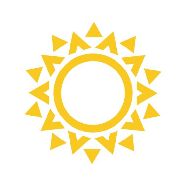 Yaz sembolü. Kirpi, dikenli Güneş modern simgesi. Güneşli daire şekli. Beyaz arka planda yalıtılmış vektör logosu kavramı