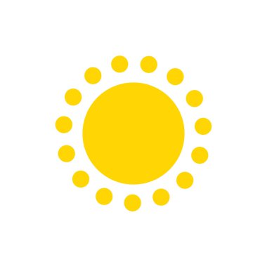 Yaz sembolü. Güneş modern simgesi. Noktalar ve noktalar güneşli daire şekli. Beyaz arka planda yalıtılmış vektör logosu kavramı