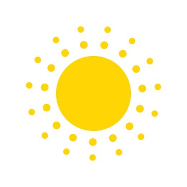 Yaz sembolü. Güneş modern simgesi. Noktalar ve noktalar güneşli daire şekli. Beyaz arka planda yalıtılmış vektör logosu kavramı
